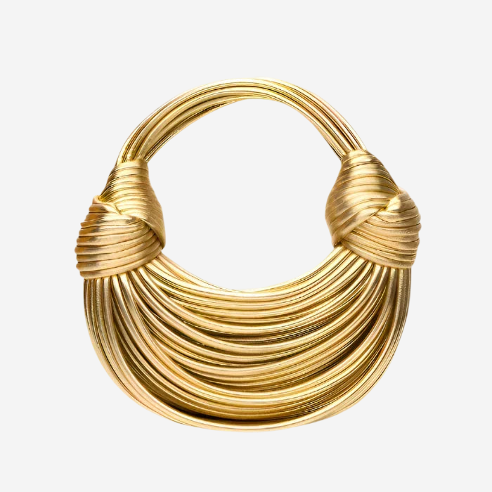 A gold-colored necklace with a twisted, braided design.